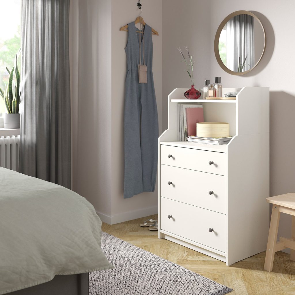 HAUGA commode 3 tiroirs avec tablette