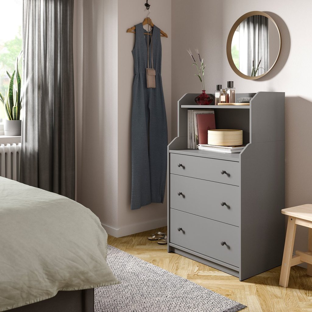 HAUGA commode 3 tiroirs avec tablette