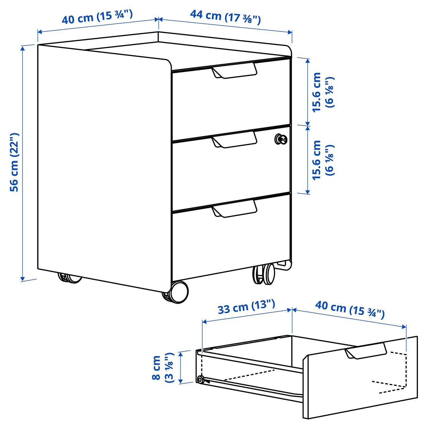 TROTTEN caisson 3 tiroirs sur roulettes