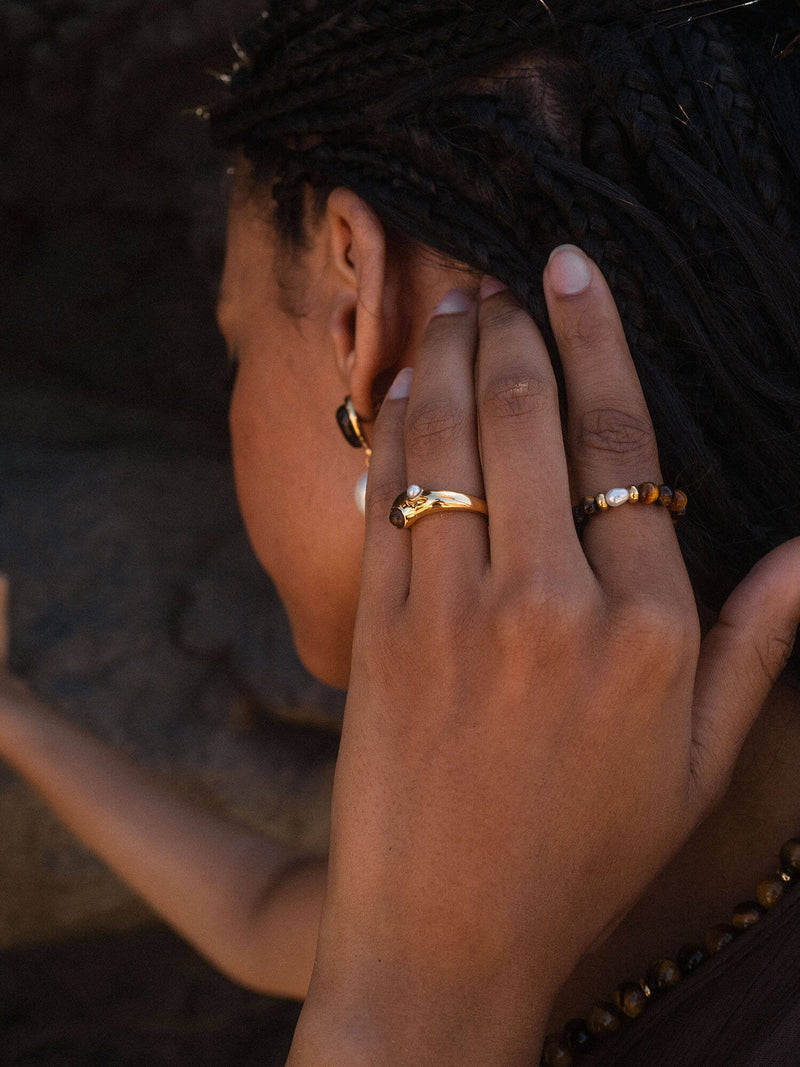 Anxiety Tiger‘s Eye Pearl Ring mit Perle