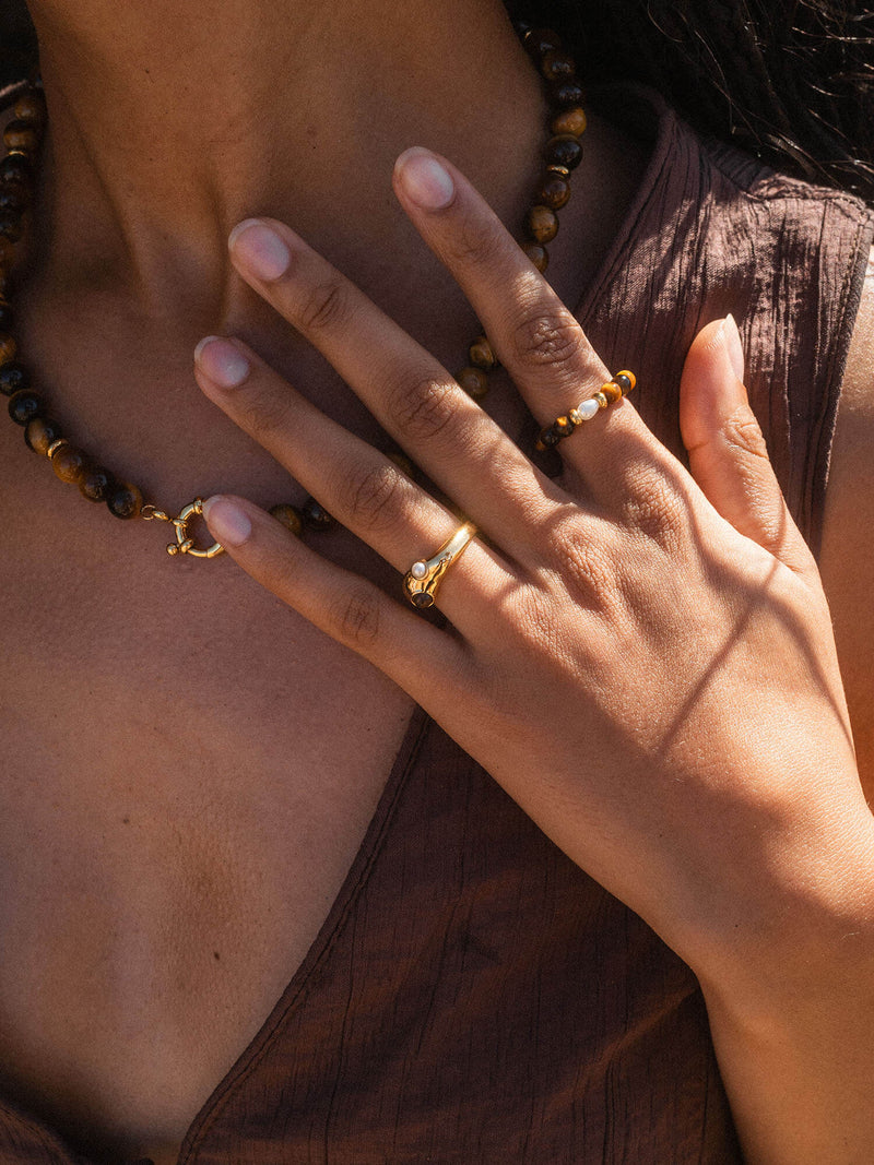 Anxiety Tiger‘s Eye Pearl Ring mit Perle