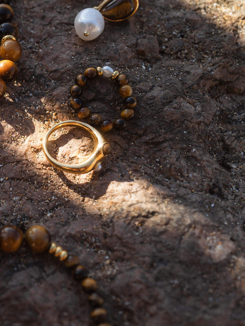 Anxiety Tiger‘s Eye Pearl Ring mit Perle