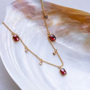 Dewdrops Halskette (Granat/Gold)
